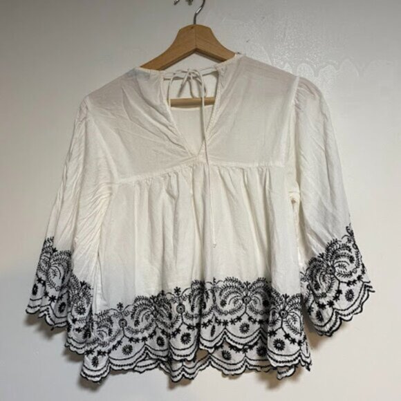 Zara Basic Collection White Boho Embroidered Women's Blouse Size S - Picture 5 of 8